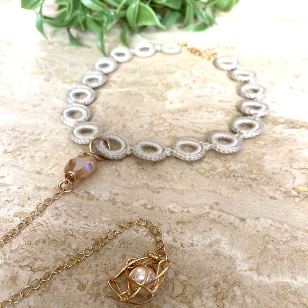 Cream crochet choker necklace